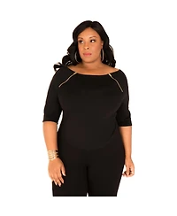 Poetic Justice Plus Zipper Shoulders Short Sleeve T-Shirt