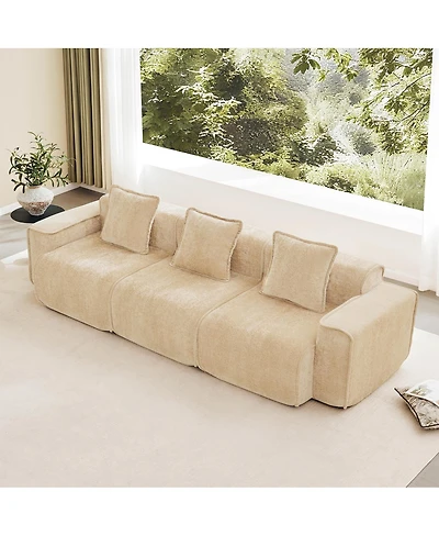 Streamdale Furniture Deep Seat Modular 3-Seat Boneless Sofa with French Edge Piping, Light Camel Velvet
