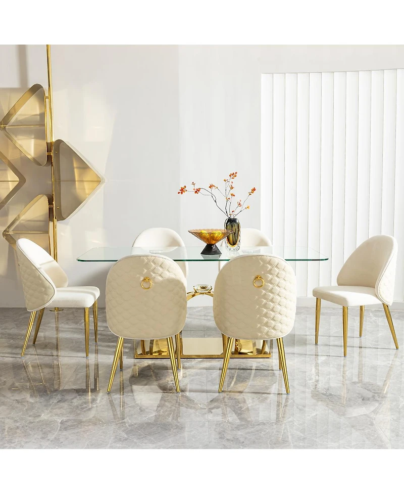 Streamdale Furniture Luxury Glass Dining Table for 6, Clear Glass Top, Gold Curved Base