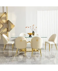 Streamdale Furniture Luxury Glass Dining Table for 6, Clear Glass Top, Gold Curved Base