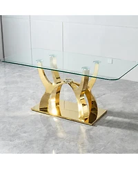 Streamdale Furniture Luxury Glass Dining Table for 6, Clear Glass Top, Gold Curved Base