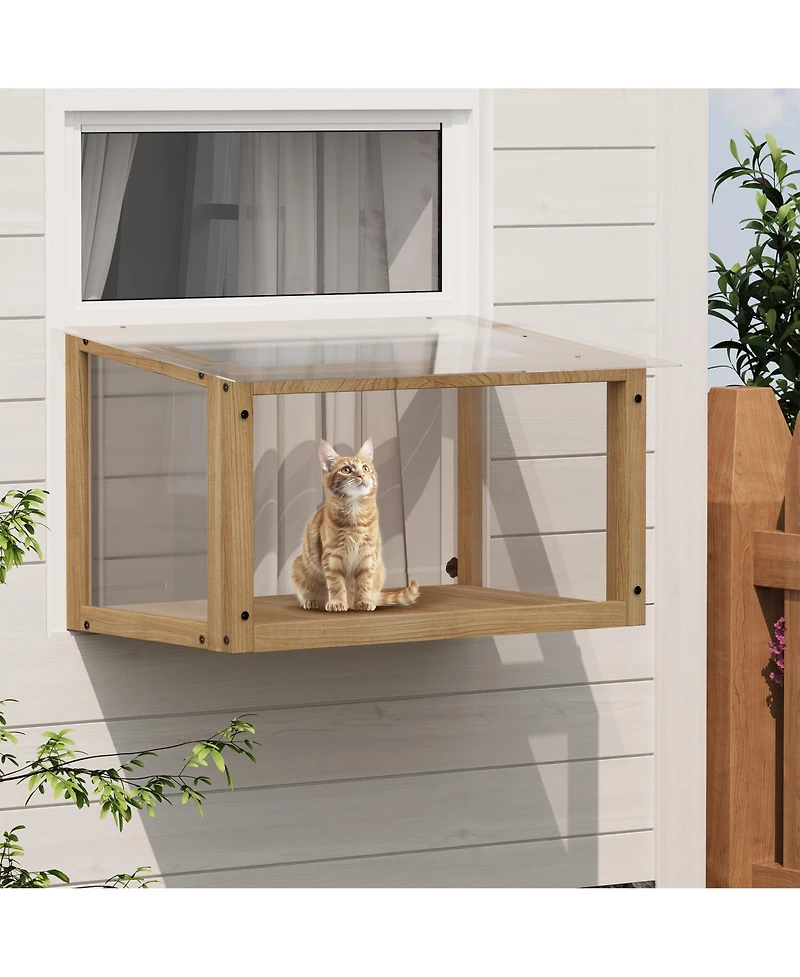 Aostirmotor Waterproof Wooden Window Cat Perch – Safe Catio Box for Indoor Cats, 24-35" Window Fit