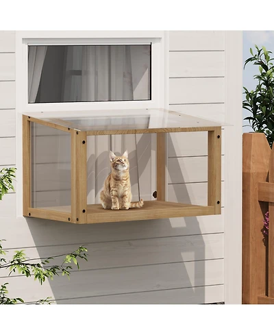Aostirmotor Waterproof Wooden Window Cat Perch – Safe Catio Box for Indoor Cats, 24-35" Window Fit