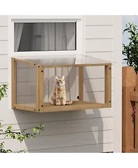 Aostirmotor Waterproof Wooden Window Cat Perch – Safe Catio Box for Indoor Cats, 24-35" Window Fit