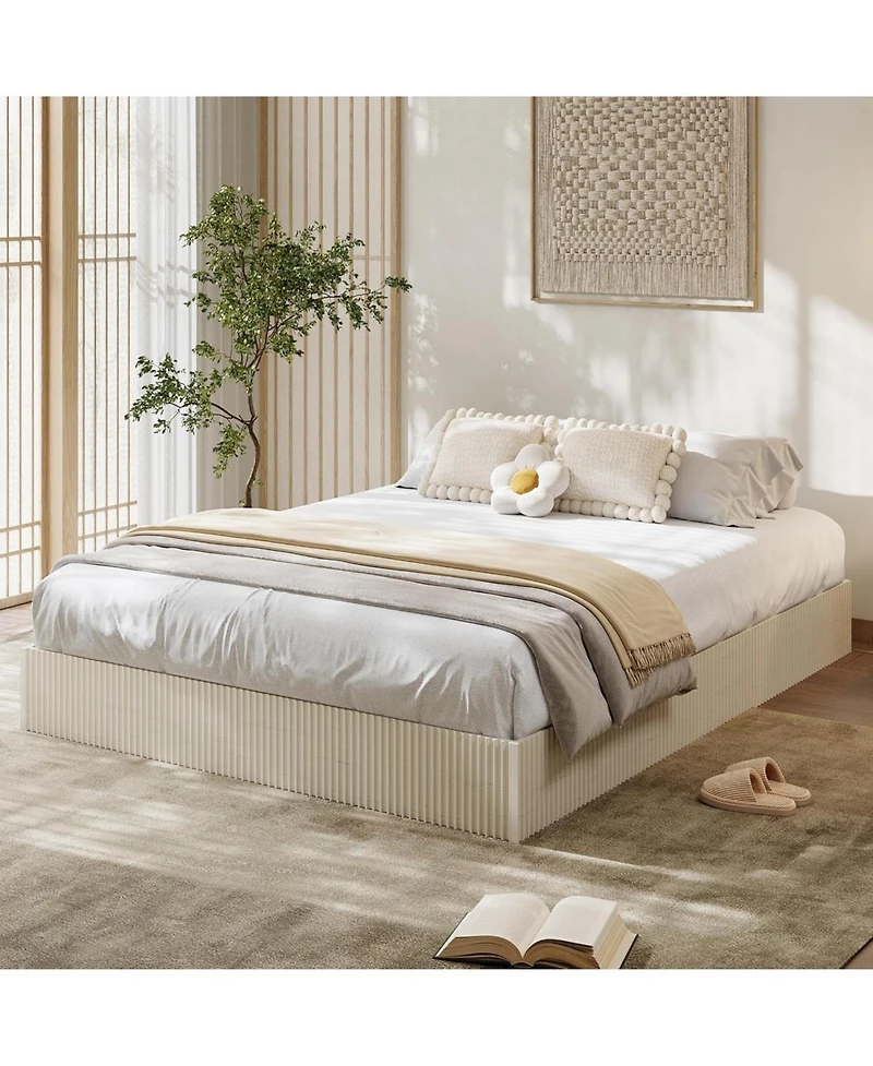 gaomon Bed Frame, Wood Platform with Fluted Design, Low Profile Minimalist Base Noise-Free, Easy Assembly