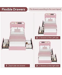 gaomon Bed Frame with Storage Headboard, Kids Bed Frame with 2 Drawers, Boucle Upholstered Platform Bed with Bookcase, No Box Spring Needed