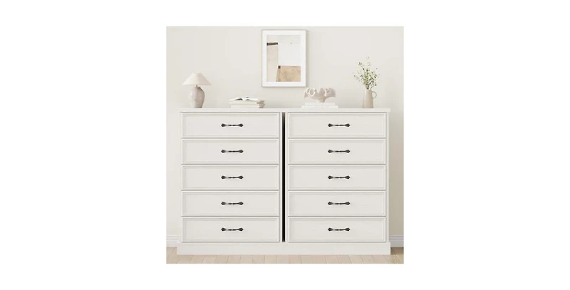 gaomon 5 Drawer Dresser for Bedroom, Wooden 5 Chest of Drawers 43in Tall with Large Storage Drawers