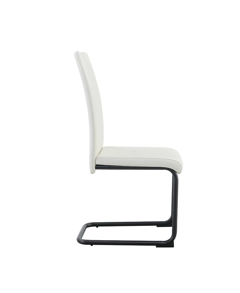 Streamdale Furniture 2-Pack White Pu Upholstered Dining Chairs with Black Metal Legs
