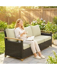 Outsunny 3 Seater Outdoor Couch Sofa with Cushioned Wide Seats
