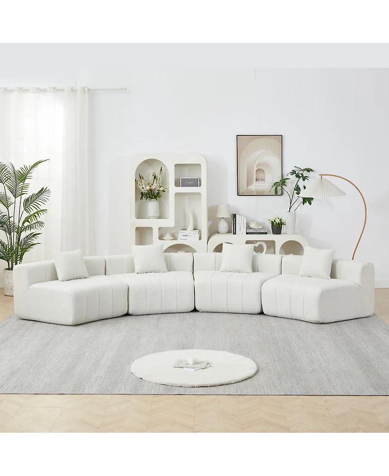 Streamdale Furniture Chenille Curved Sectional Sofa with Pillows