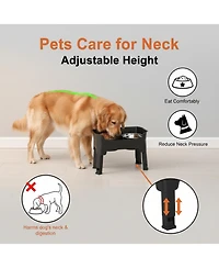 Aronkl Mess Proof Slow Feeder Dog Bowl Stand 4 Height Adjustable Elevated with 2 Stainless Steel 1 Non Slip Bowls