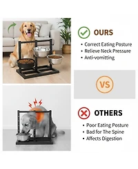 Aronkl Dual Sided Elevated Dog Stand 5 Adjustable Heights 3 Bowls Slow Feeder Stainless Steel Non Slip