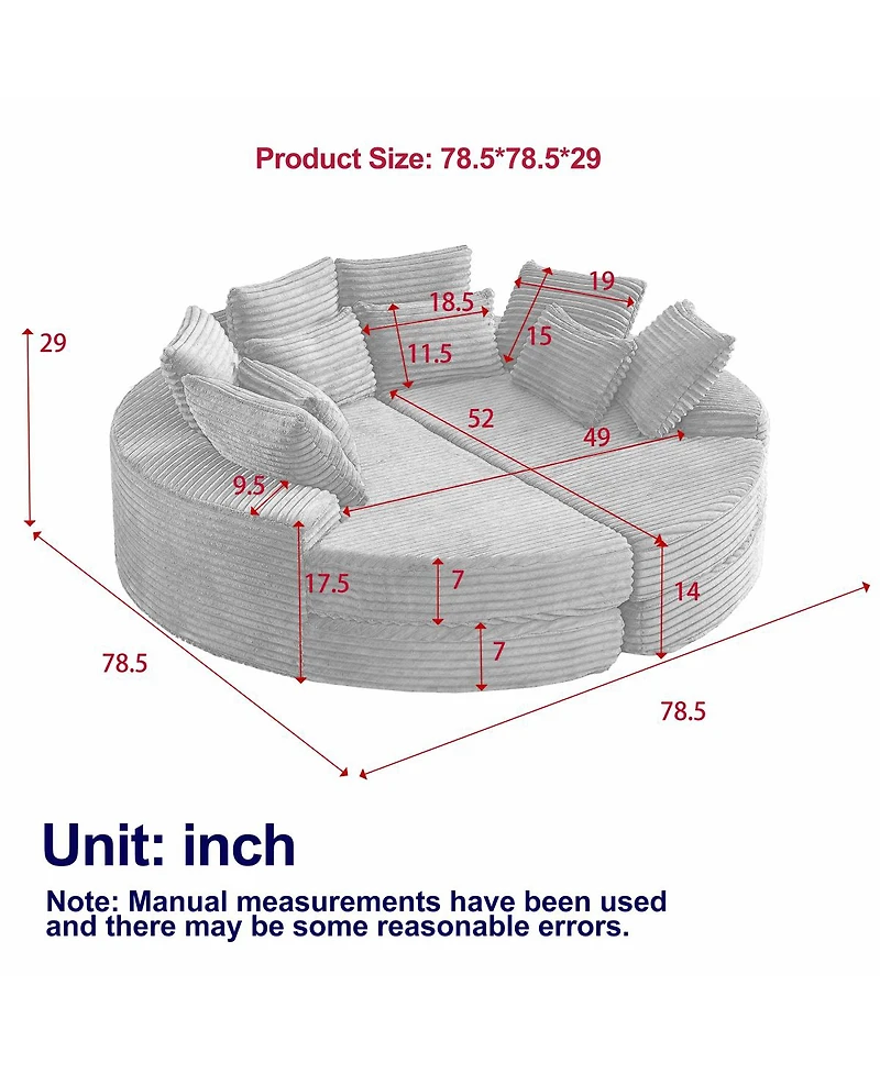 Streamdale Furniture Corduroy Oversized Recliner, Converts to 2 Recliners, Sofa Bed