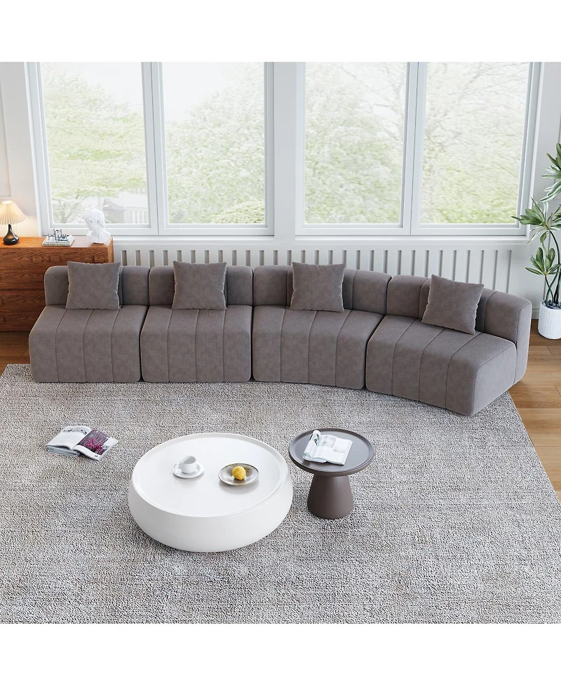 Streamdale Furniture Chenille curved sectional sofa with 4 pillows, curved modular sofa