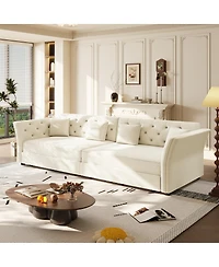 Streamdale Furniture Oversize Pull Out Sofa Bed with Fabric Flower Tufted Design, Velvet Loveseat Bed