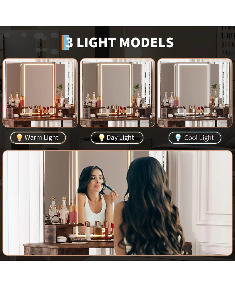 Gaomon Corner Makeup Vanity Desk with Led Lighted Mirror