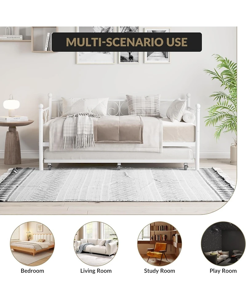 gaomon Metal Twin Daybed with Trundle Sofa Bed Steel Slats Curved Flower Design No Box Spring Needed Living Spaces