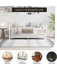 gaomon Metal Twin Daybed with Trundle Sofa Bed Steel Slats Curved Flower Design No Box Spring Needed Living Spaces