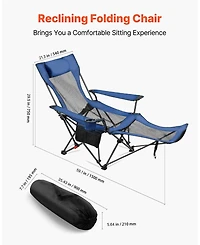 Mecale Reclining Camping Chair with 4 Positions, Folding Lounger with Headrest and Footrest