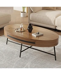 gaomon Mid-Century Modern Oval Coffee Table with Drawer and Cross Metal Legs