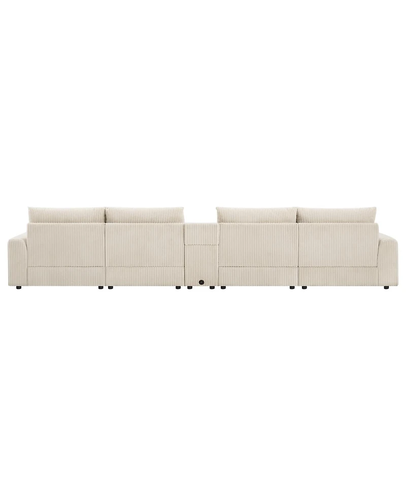Streamdale Furniture Corduroy U-Shaped Sectional Sofa with Bluetooth, Usb, Cup Holders & Storage