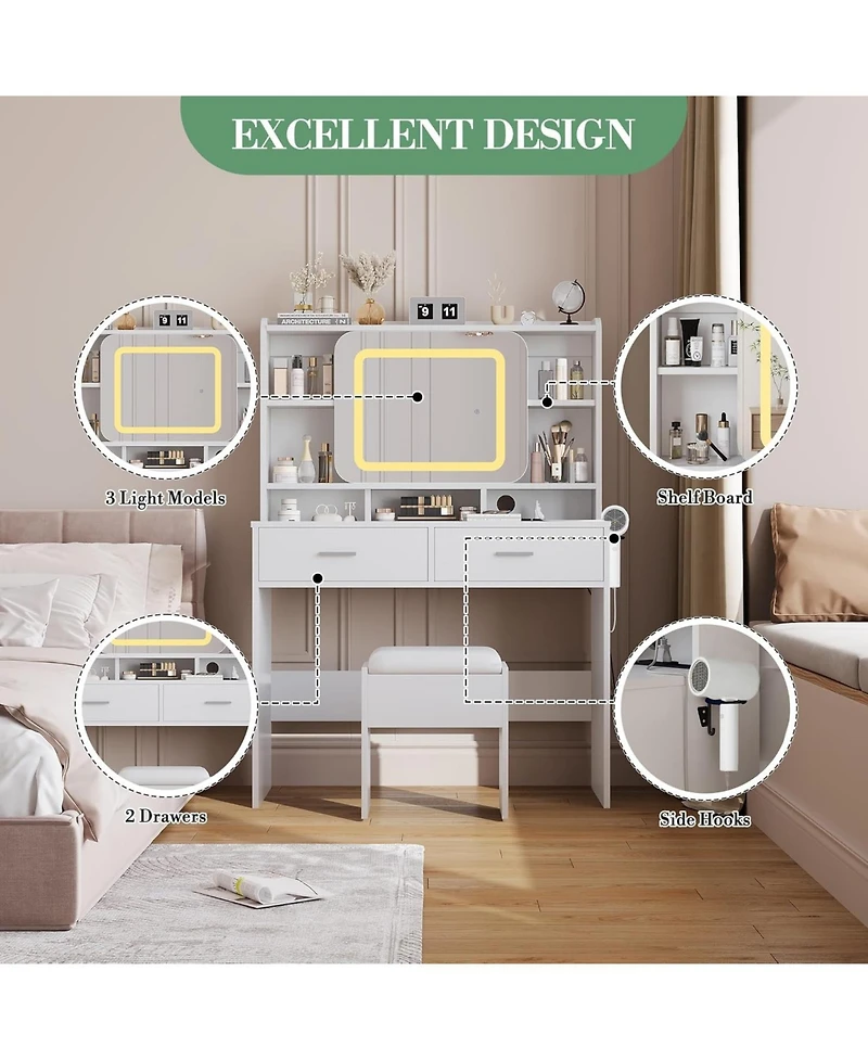 gaomon Makeup Vanity Set with Sliding Mirror and Stool