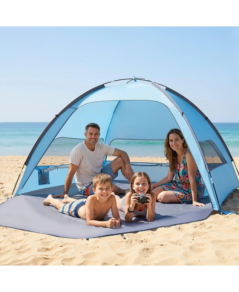 Mecale 4-Person Beach Tent Sun Shelter with Upf 50+ Protection and Sand Pockets