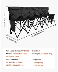 Mecale 6-Seat Portable Folding Sports Bench with Backrest and