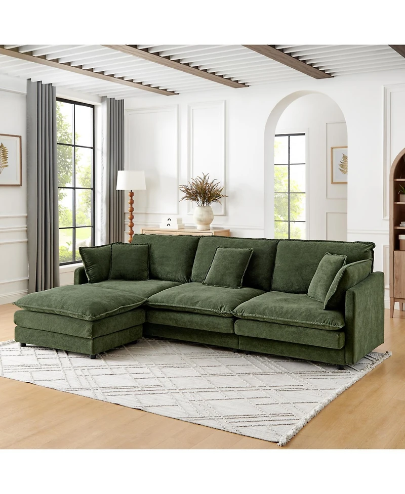 Streamdale Furniture Modern L-Shaped Sectional Sofa with Ottoman, 4-Seater Convertible Couch