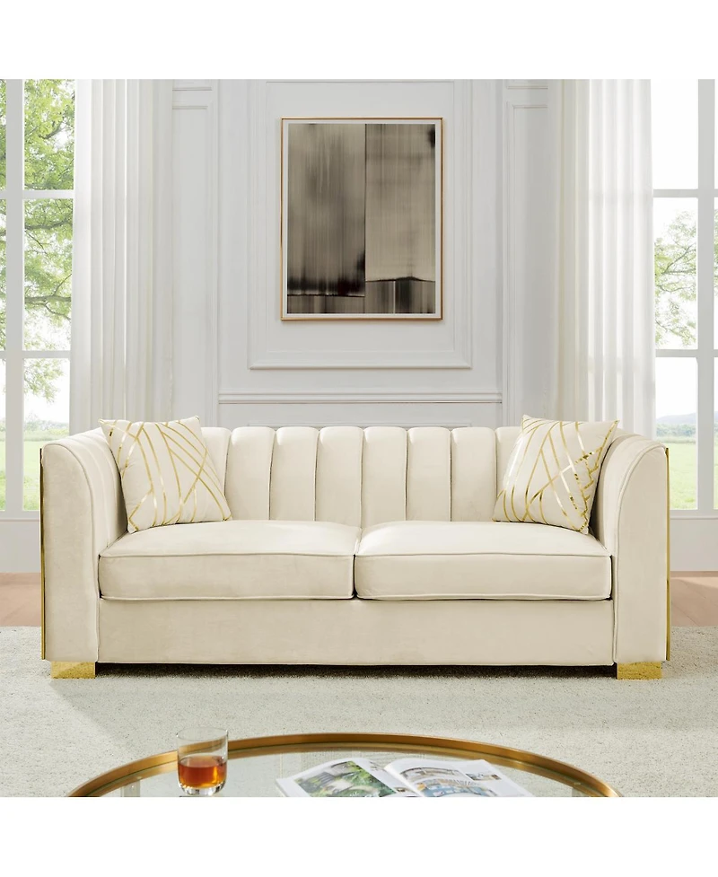 Streamdale Furniture Streamdale Luxurious Velvet Sofa with Geometric Gold Hardware & Metal Feet