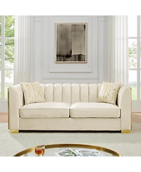 Streamdale Furniture Streamdale Luxurious Velvet Sofa with Geometric Gold Hardware & Metal Feet