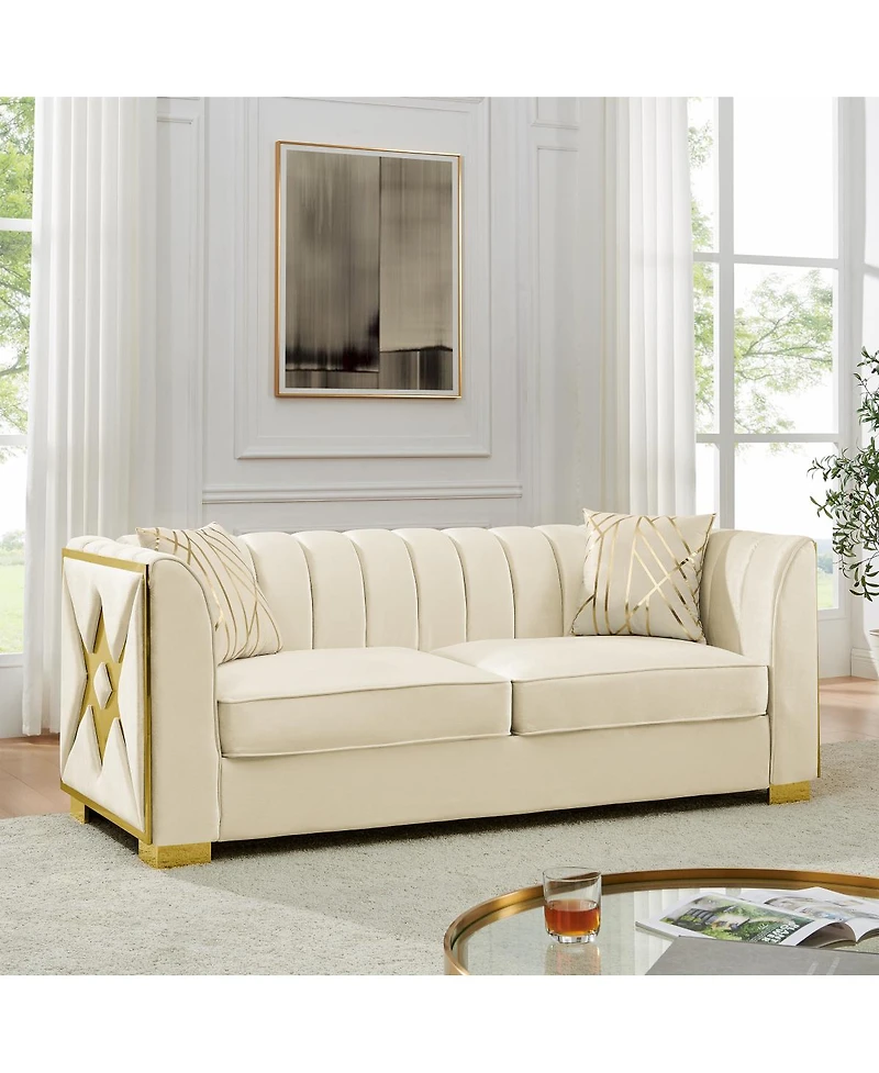 Streamdale Furniture Streamdale Luxurious Velvet Sofa with Geometric Gold Hardware & Metal Feet