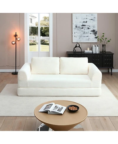 Streamdale Furniture 2-in-1 Folding Convertible Sofa Bed, Modern Corduroy Sleeper Couch with 2 Pillows