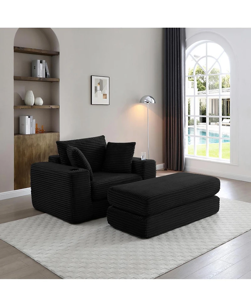 Streamdale Furniture 52.4" Boneless Chaise Lounge Indoor Oversized Cloud-Like Cozy Modular 3-in-1 Sofa Bed