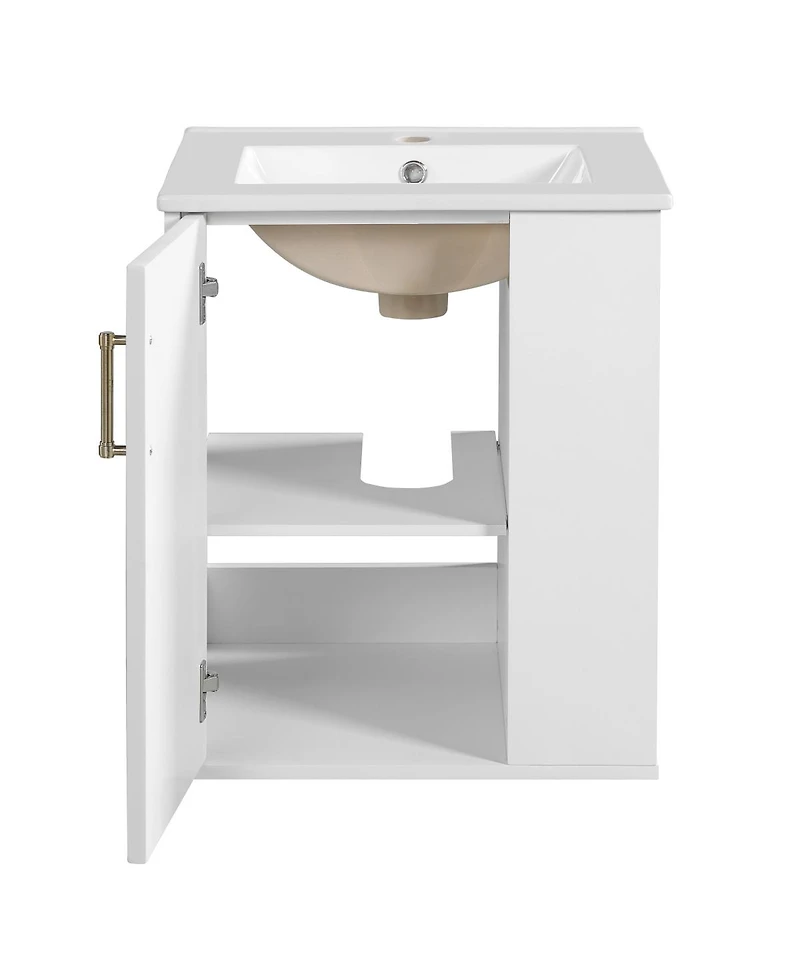 Sillysis 20" Wall Mounted Bathroom Vanity with Sink, Open Shelves Storage, Soft Close Door, Modern Floating Cabinet for Small Space