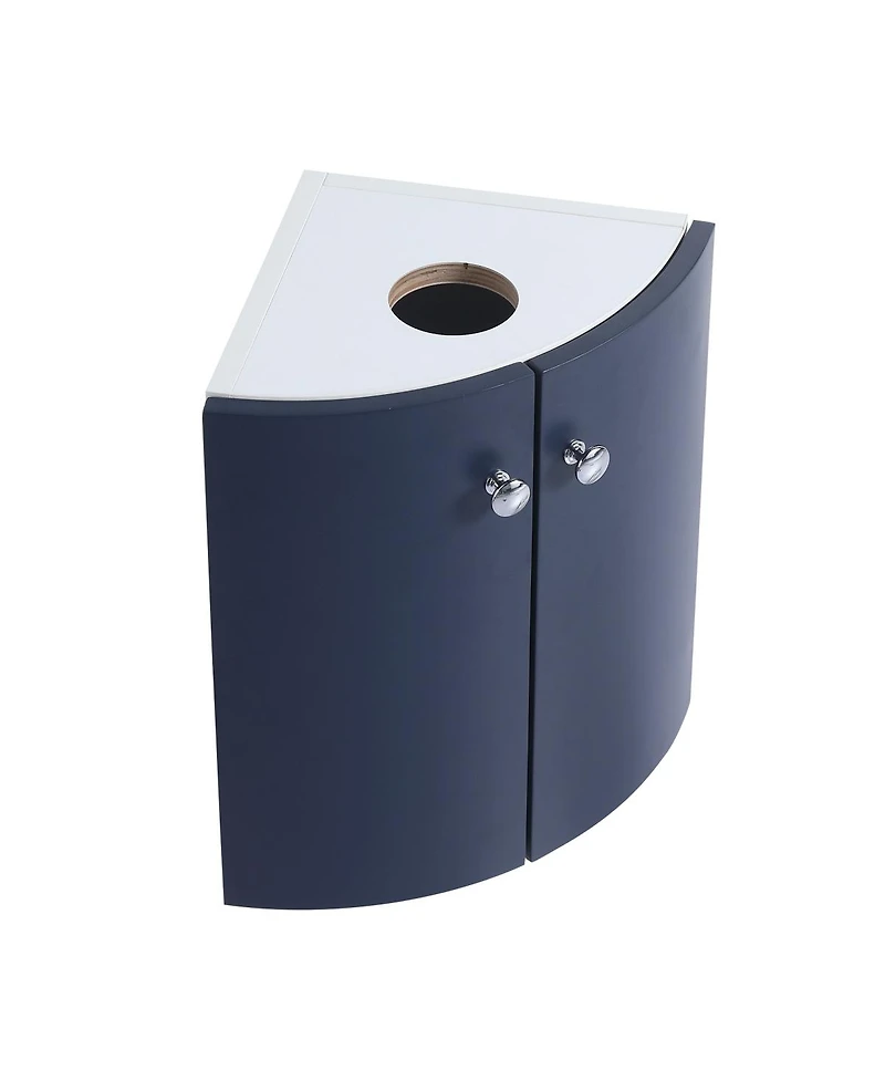 Sillysis Corner Bathroom Vanity with Sink, Wall Mounted Ceramic Basin, Soft Closing Doors, Pre-assembled for Small Spaces