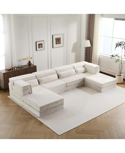 Streamdale Furniture Sofa, Convertible Floor Sofa Bed, Modular Sectional, 4 Seater w/ Ottomans