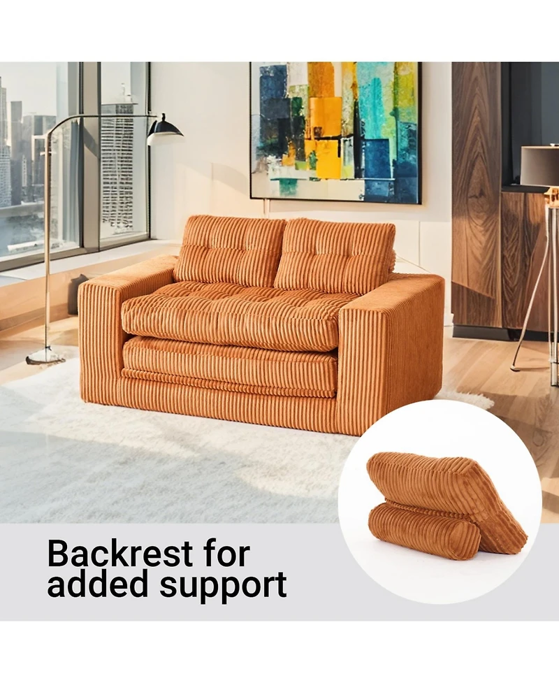 Streamdale Furniture Corduroy Loveseat Sofa Bed with Memory Foam - No Assembly, Convertible