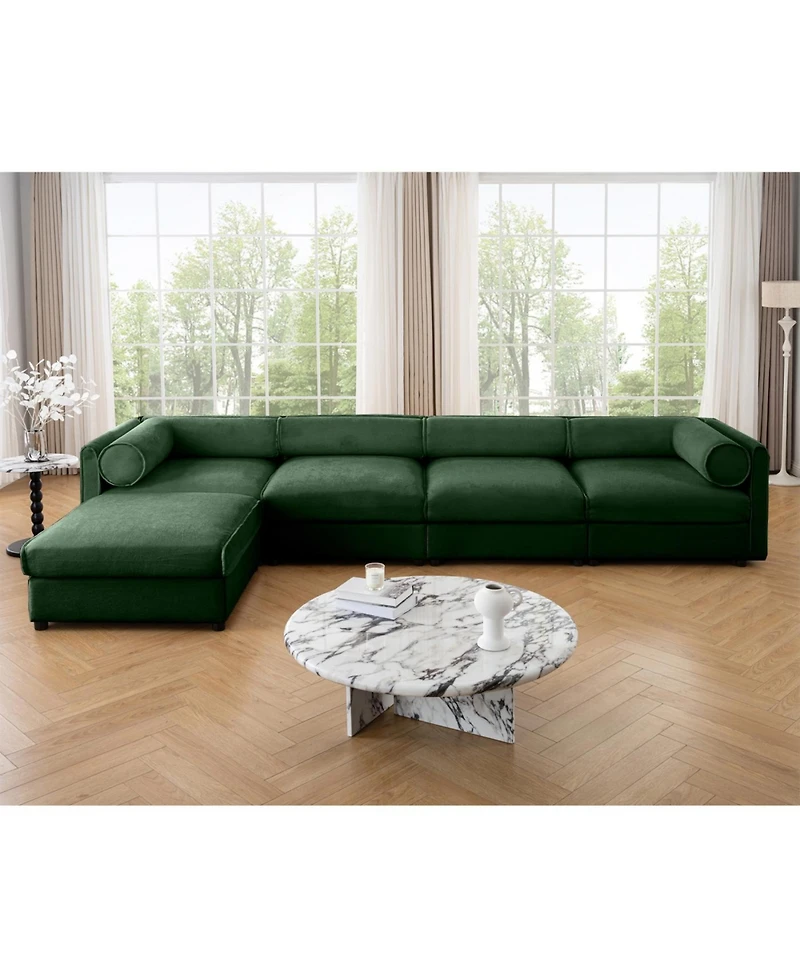 Streamdale Furniture Streamdale Modular Green 4-Seat L-Shaped Sectional Sofa with Storage