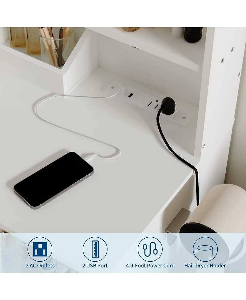 gaomon Makeup Vanity Set with 3-Mode Led Mirror, Stool