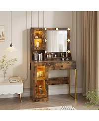 gaomon Led Lighted Makeup Vanity Desk with Built-in Power and Usb Ports