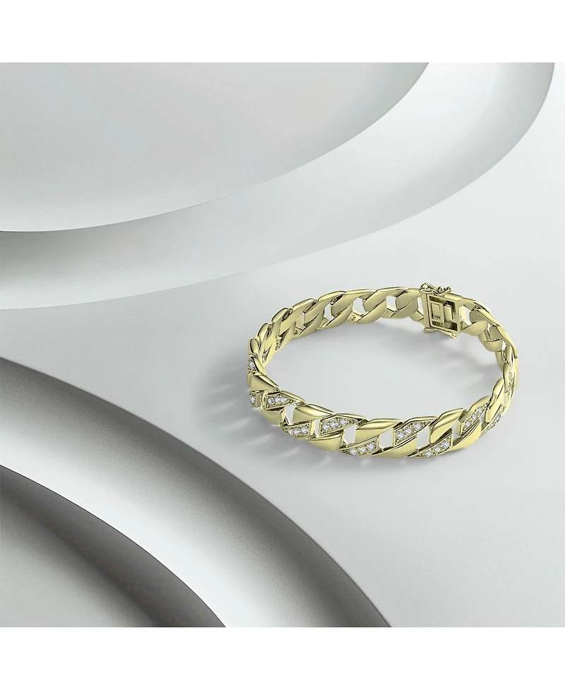 Men's Sterling Silver Iced Out Cubic Zirconia Braided Cuban Chain Bracelet