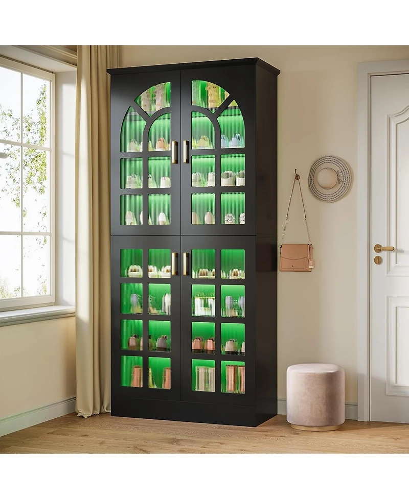 Tribesigns 68.94" Tall Shoe Cabinet with Doors and Led Lights, 8-Tier Wooden Rack Organizer Adjustable Shelves