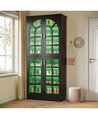 Tribesigns 68.94" Tall Shoe Cabinet with Doors and Led Lights, 8-Tier Wooden Rack Organizer Adjustable Shelves