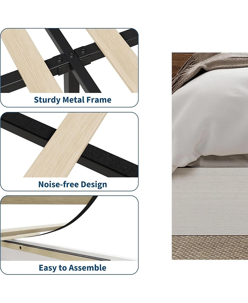 gaomon Wood Platform Bed with Sturdy Wooden Slats, Floor-Standing Bed Frame, Modern Minimalist Design Bed Frame