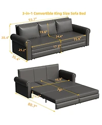 Streamdale Furniture Chesterfield Sleeper Sofa Bed, 93.7" Pull Out, Faux Leather