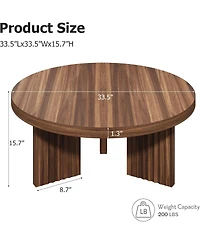 gaomon 33.5" Round Coffee Table with Fluted Legs and Thick Top,Accent Cocktail Tables for Living Room, Bedroom, Easy Assembly
