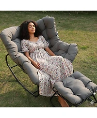 Mondawe Egg Rocking Chair & Ottoman Set with Cushions, All-Weather Wicker Lounge