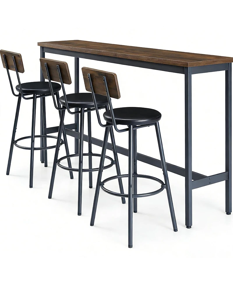 Streamdale Furniture Bar Table and Chairs Set for 3, 4 Piece Industrial Dining Set with Stools