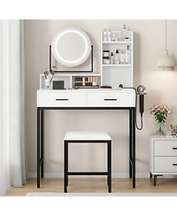 gaomon Makeup Vanity Set with Rotating Lighted Mirror, Stool